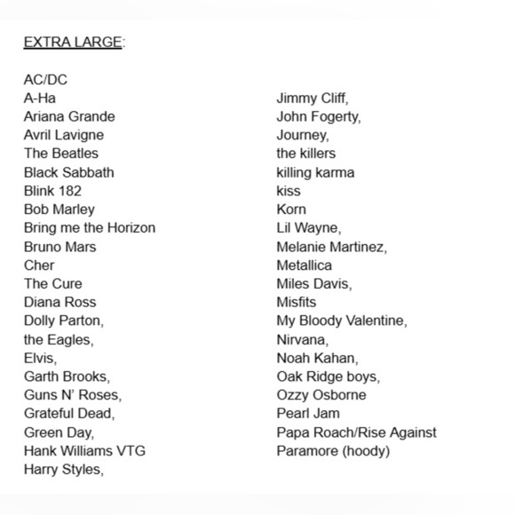 XL Band Tees Inventory List - Picture 2 of 3